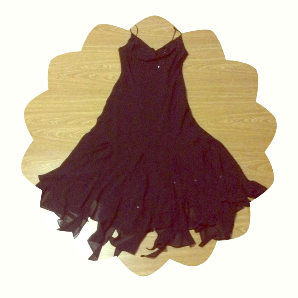 Spaghetti strap black gown w/ sequin accents
